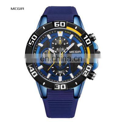 MEGIR 2121 Men Current Original Quartz Watches Silicone Strap Analog Calendar Stopwatch Man Sport Wrist Watch