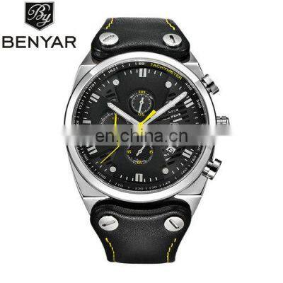 BENYAR BY-5110M Luxury Brand Real Three Dial Luminous Waterproof 30M Outdoor Sports Watch Quartz Chronograph Watch Men