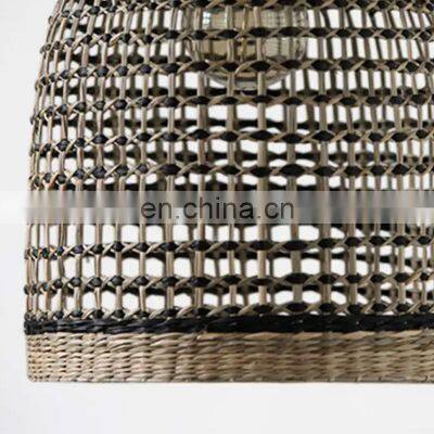 Hot Sale Natural and Black Mix Seagrass Woven Lampshade Ceiling Lights Straw Cheap Wholesale Vietnam Manufacturer