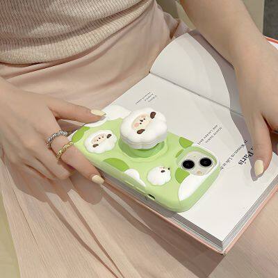 Soft Silicone Phone Case For IPhone 15 Pro Max 12 13 14 Decompression Green Small Sheep Expansion Bracket Protective Shell photo-3