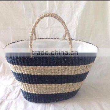 High quality best selling Two tones color seagrass shopping bag with handles from vietnam