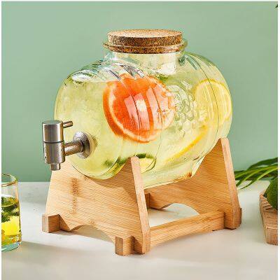 Premium Stylish Large-Capacity Glass Juice Can Dispenser - Big Jar w/ Integrated Spigot & Wooden Base, Great for Home Parties & Daily Use