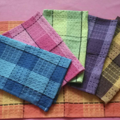 Toalha de chá no estilo waffle de qualidade da ilha grega de Santorini com bordados em diferentes padr?es e meandro OEM