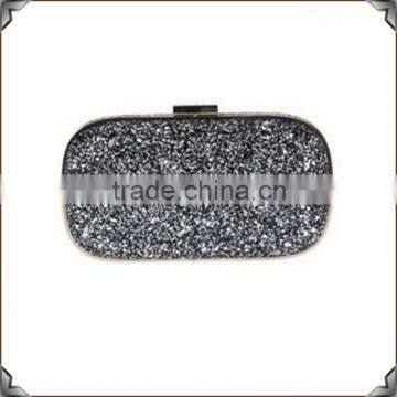 fashion glitter women clutch bag with gun metal frame