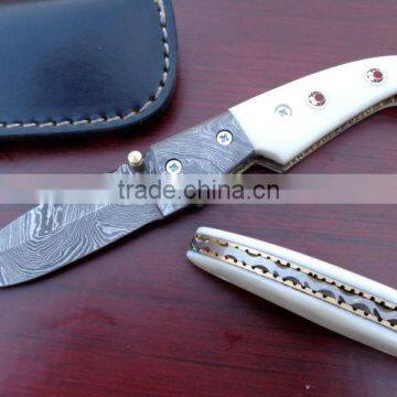 udk f32" custom handmade Damascus folding knife / pocket knife with camel bone and Damascus booster