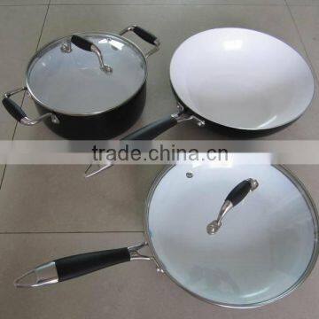 5 pcs ceramic aluminum cookware set with casting s/s handle