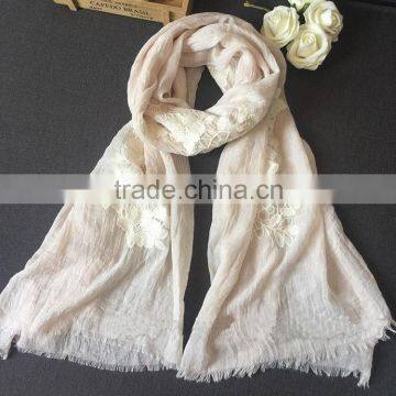 New Style Flower Embroidery Design Fashion Woman Cotton Viscose Scarf