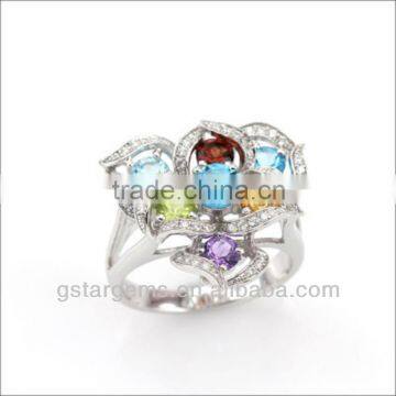 925 Sterling Silver Natural Colour Stone Ring Semi Precious Stone Jewelry Hong Kong Wholesale
