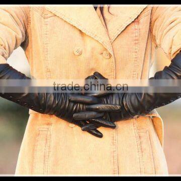 ladies fashion long leather gloves with button