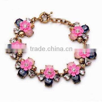 Trendy candy neon hot Pink flower Crystal Charming gold bracelets & bangles New Arrival Luxury Brand for women bangle