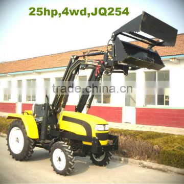 25hp mini tractor,hydraulic steering,EEC,EPA,diesel engine,8F+2Rshift,with Cabin,4 in 1 bucket,fork,blade,backhoe