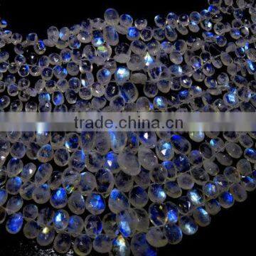 White Rainbow Moon Stone Blue Flashy Fire Pear Shape Drops