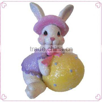 4 Inch Resin White Girl Bunny With Yellow Egg Figurine Easter Spring Decoration