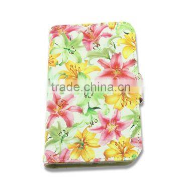 flower pattern flip leather case cover for 5-6inch cell phone