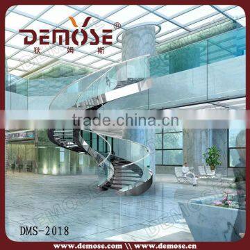 prefabricated glass stairs with iron stair railing metal frame