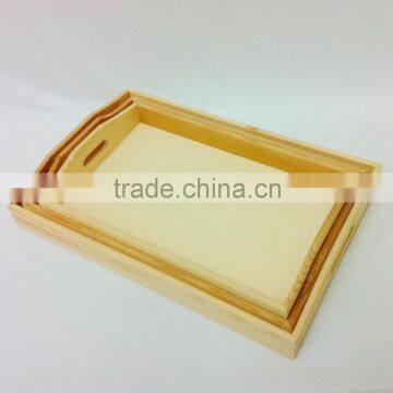 Handmade Antique Nested Tray 3 Pcs Set Natural Wooden Tray Plate Pine photo-2