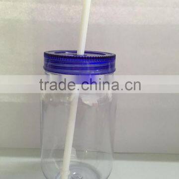 plastic high quality mason jar for children with straw