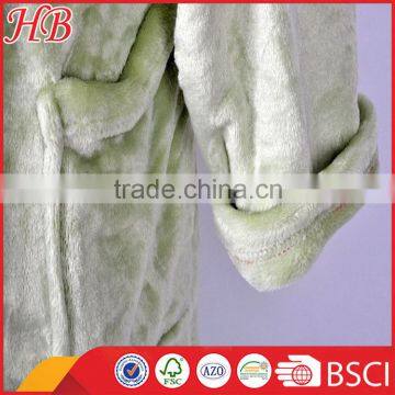 Green Flannel Fleece Ladies Bathrobe With Emb and Shawl Collar, Factory Direct Sale , Sleepwear With Low Price photo-3