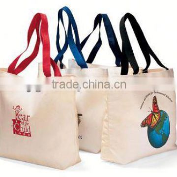 printed handle canvas tote bag with outside pockets