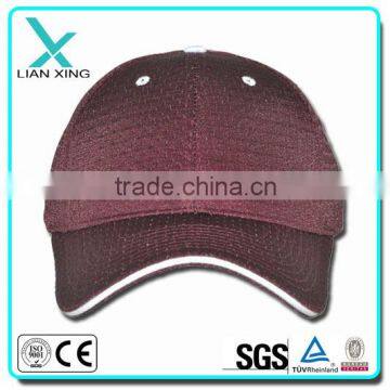 Maroon PolyMesh Blank 6 panel Baseball Cap with Sandwich