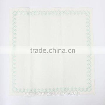 Border Embroidered Linen Napkin Abstract Square Design