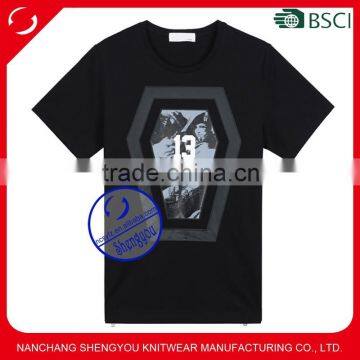 Wholesale printed cotton custom mens t-shirt with side zip