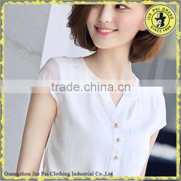 2016 new Women Korean V-neck T-shirt printing Slim chiffon shirt short-sleeved t-shirt