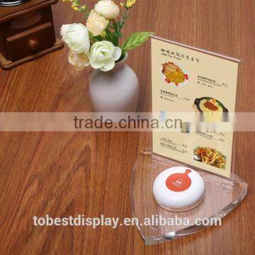 innovative clear restaurant menu holder,table menu holder,acrylic menu stand with call button table stand manufacturer