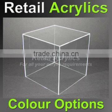 25cm CLEAR acrylic display BOX / CUBE Tray Plinth Perspex Retail Display NEW