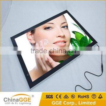 Slim led edge lit metal profile magnetic lightbox with 4mm laser engraved lgp