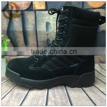 Black leather rubber outsole army military combat boots for man