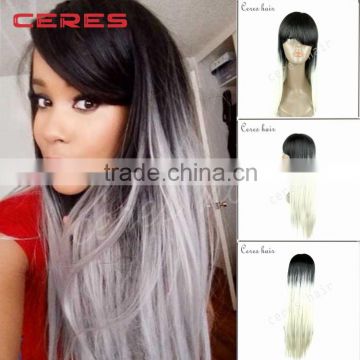 long length ombre grey synthetic hair wig two tone color grey hair cosplay wig