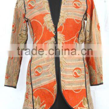 RTHCJ-18 Beautiful And Royal Christmas Gift Flower Print Full sleeve size reversible cotton kantha Ladies Winter Jackets Jaipur