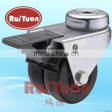 European type bolt hole double brake twin wheel caster