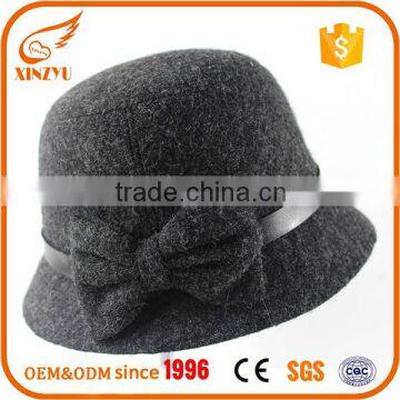 Custom stylish wool felt hats grey fedora hat women style with bowknot                        
                                                                                Supplier's Choice