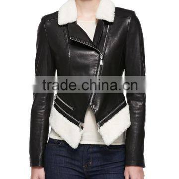 Symmetrical Poignant-Hem Long Sleeve Jacket,Leather Jacket w/Faux-Shearling