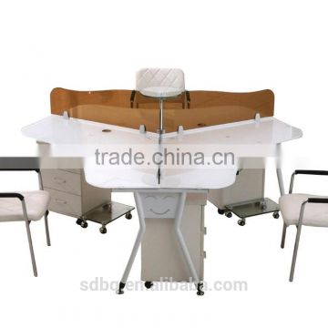 PT-C0406 workstation for 3 person with designer glass partition glass top