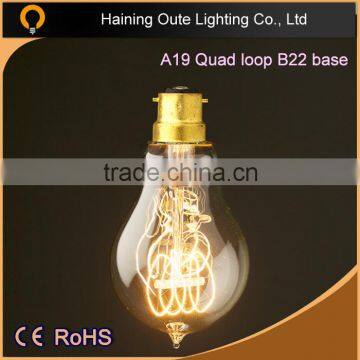 E27 screw base 40W A19 tungsten filament vintage edison bulbs,A19 40W Vintage Edison Filament Bulbs for Antique Decoration