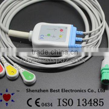 Siemens Draeger 7pin ECG 3 lead Cable and leadwires, IEC, Snap SC5000, SC6000, SC7000, SC8000, SC9000