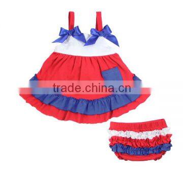 Wholesale 2016 New Cute American Baby July 4th Boutique Outfits Cotton Layered Dress Clothing Sets Kids Girls Patriotic Outfits