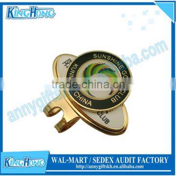 Gold plated oval shape golf hat clip with ball marker