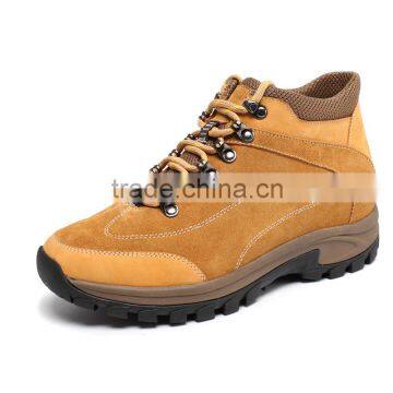 Suede leather brown lace-up hiking sport elevator shoes for men