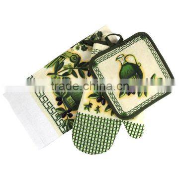 3 Pcs Printed Cotton Kitchen Towel Set Pot Holder Oven Mitten Towel Cheap Items to Sell Wholesale photo-2