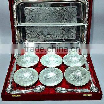 Brass Ice Cream Cups Bowl set with Tray Silver Plated in Gift Box