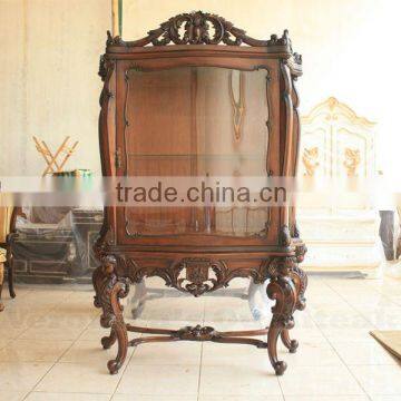 Antique Victorian Display Glass Cabinet With Natural Finish