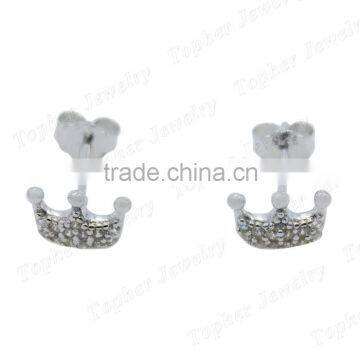Wholesale Micro Pave Silver Crown Earrings Zircon Stone Stud Earrings photo-2