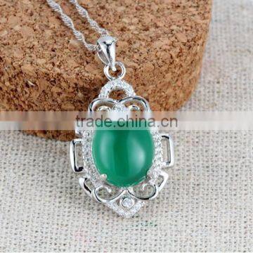 shining zircon inlayed 925 sterling silver natural green stone single new design agate pendant