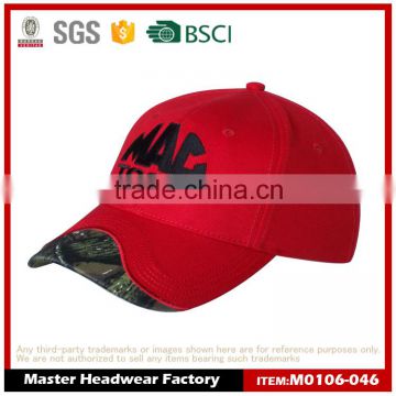 custom red cotton&Camo baseball cap with 3D embroidery