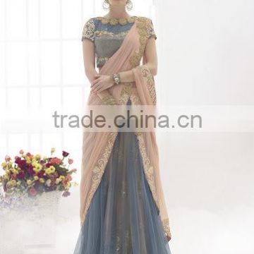 Peach Power Net Lehenga Saree