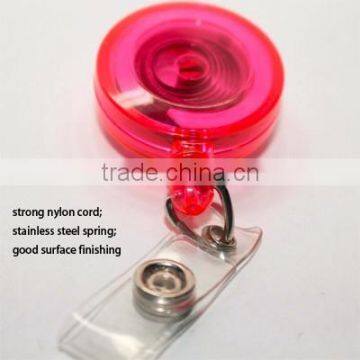 2015 hottest stainless spring transparent badge reel clip holder